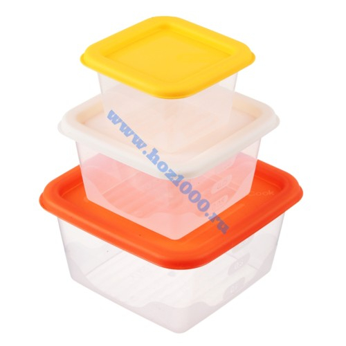 Набор квадратных контейнеров для продуктов 3шт. (0,63+0,33+015л.) пластик. №861316