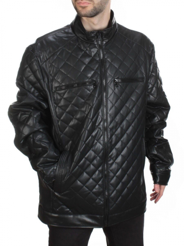 198-1 BLACK Куртка из эко-кожи мужская (50 гр. синтепон) размер 64 идет на 58 российский