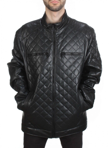 198-1 BLACK Куртка из эко-кожи мужская (50 гр. синтепон) размер 64 идет на 58 российский