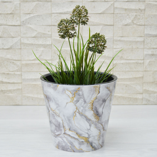 Горшок цветочный Rosemary D200мм 4л с дренажной вставкой с декором (белый) (455230) арт.221603229/0199