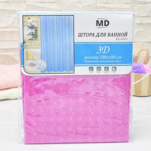 Штора для ванной 180*180см однотонная 3D розовая арт.