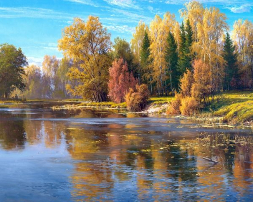 Картина по номерам 40х50 - Осенняя река (худ. Басов С.)