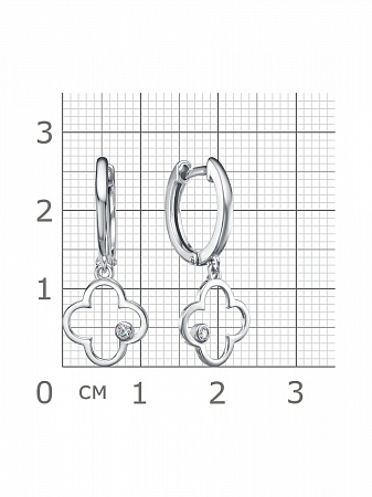 11-1491 Серьги с фианитом родированные серебро 925*