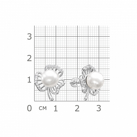 12-0737 Серьги с иск.жемчугом родированные серебро 925*