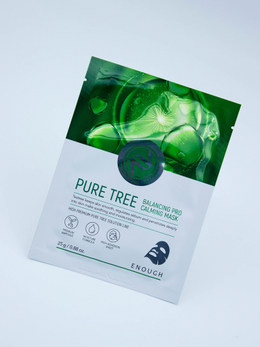 ENOUGH - МАСКА ТКАНЕВАЯ ДЛЯ ЛИЦА С ЭКСТРАКТОМ ЧАЙНОГО ДЕРЕВА PREMIUM PURE TREE BALANCING PRO CALMING MASK, 25 МЛ