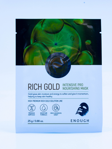 ENOUGH - МАСКА ТКАНЕВАЯ ДЛЯ ЛИЦА С ЗОЛОТОМ PREMIUM RICH GOLD INTENSIVE PRO NOURISHING MASK, 25 МЛ