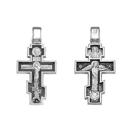 2-1002-3 Крест (Ангел Хранитель) из серебра частичное чернение литье