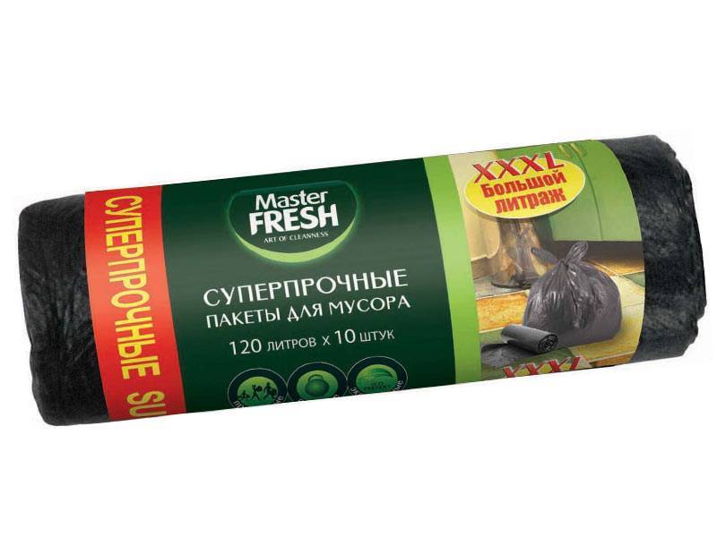 Мешки для мусора 120л 10шт 22мкм XXXL суперпрочные MFGB120–10R Master FRESH