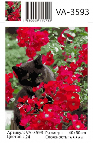 Картины по номерам Черный кот возле цветов