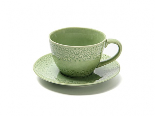 6348 FISSMAN Чашка с блюдцем 260мл, цвет Зеленый (керамика)