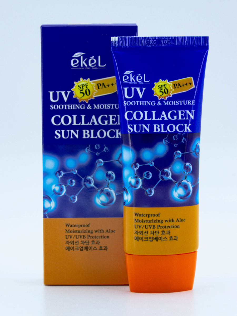 EKEL - КРЕМ СОЛНЦЕЗАЩИТНЫЙ ДЛЯ ЛИЦА И ТЕЛА С КОЛЛАГЕНОМ SOOTHING AND MOISTURE COLLAGEN SUN BLOCK SPF50+/PA+++, 70 ML