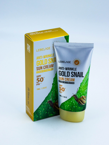 LEBELAGE - КРЕМ СОЛНЦЕЗАЩИТНЫЙ С ЭКСТРАКТОМ ЗОЛОТОЙ УЛИТКИ ANTI WRINKLE GOLD SNAIL SUN CREAM SPF50+ PA+++, 70 ML