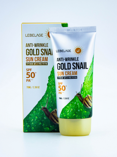 LEBELAGE - КРЕМ СОЛНЦЕЗАЩИТНЫЙ С ЭКСТРАКТОМ ЗОЛОТОЙ УЛИТКИ ANTI WRINKLE GOLD SNAIL SUN CREAM SPF50+ PA+++, 70 ML