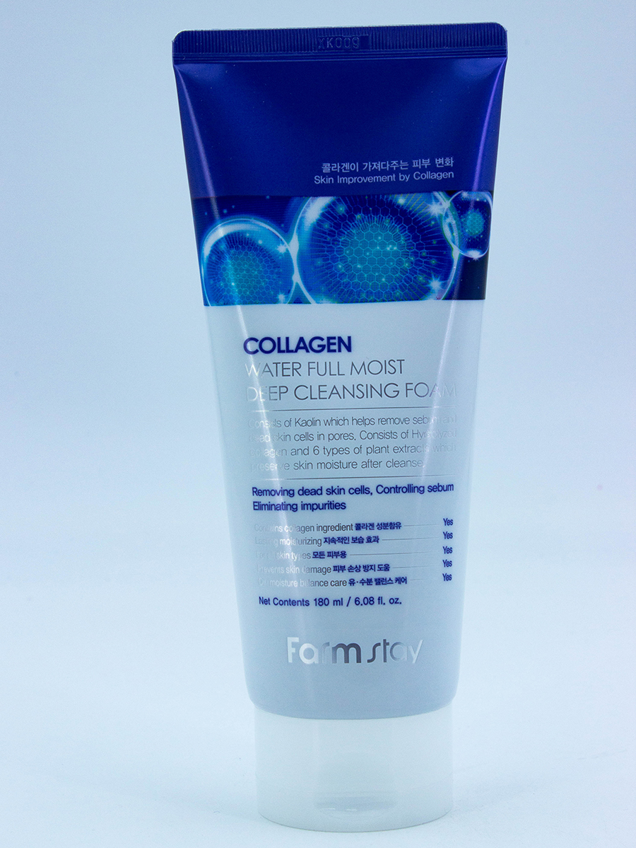 FARMSTAY - ПЕНКА ДЛЯ ЛИЦА COLLAGEN WATER FULL MOIST DEEP CLEANSING FOAM, 180 ML