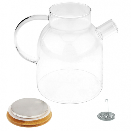 Чайник заварочный 1,65л, д13,8см, h18,3см, жаропрочная стеклянная колба, крышка-бамбук, с пружинкой-фильтром 