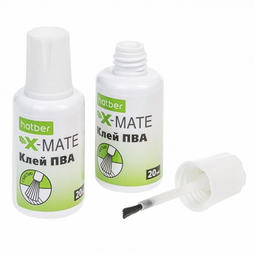 28р. 40р.Клей ПВА с кисточкой Hatber X-Mate  20ml 