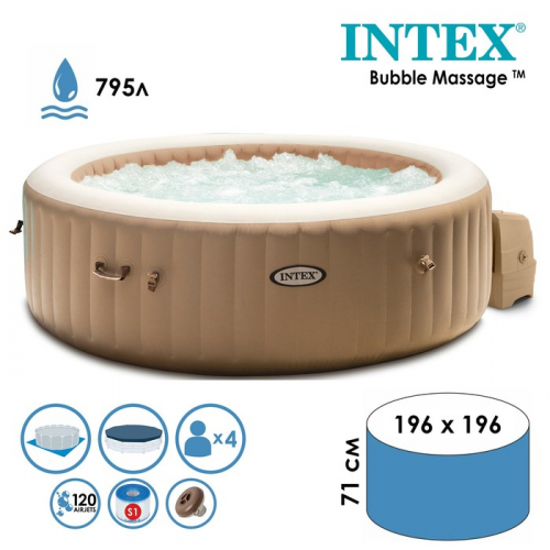 SPA бассейн BUBBLE MASSAGE, 196 х 71 см, 220-240V, от 6 лет, 28476 INTEX