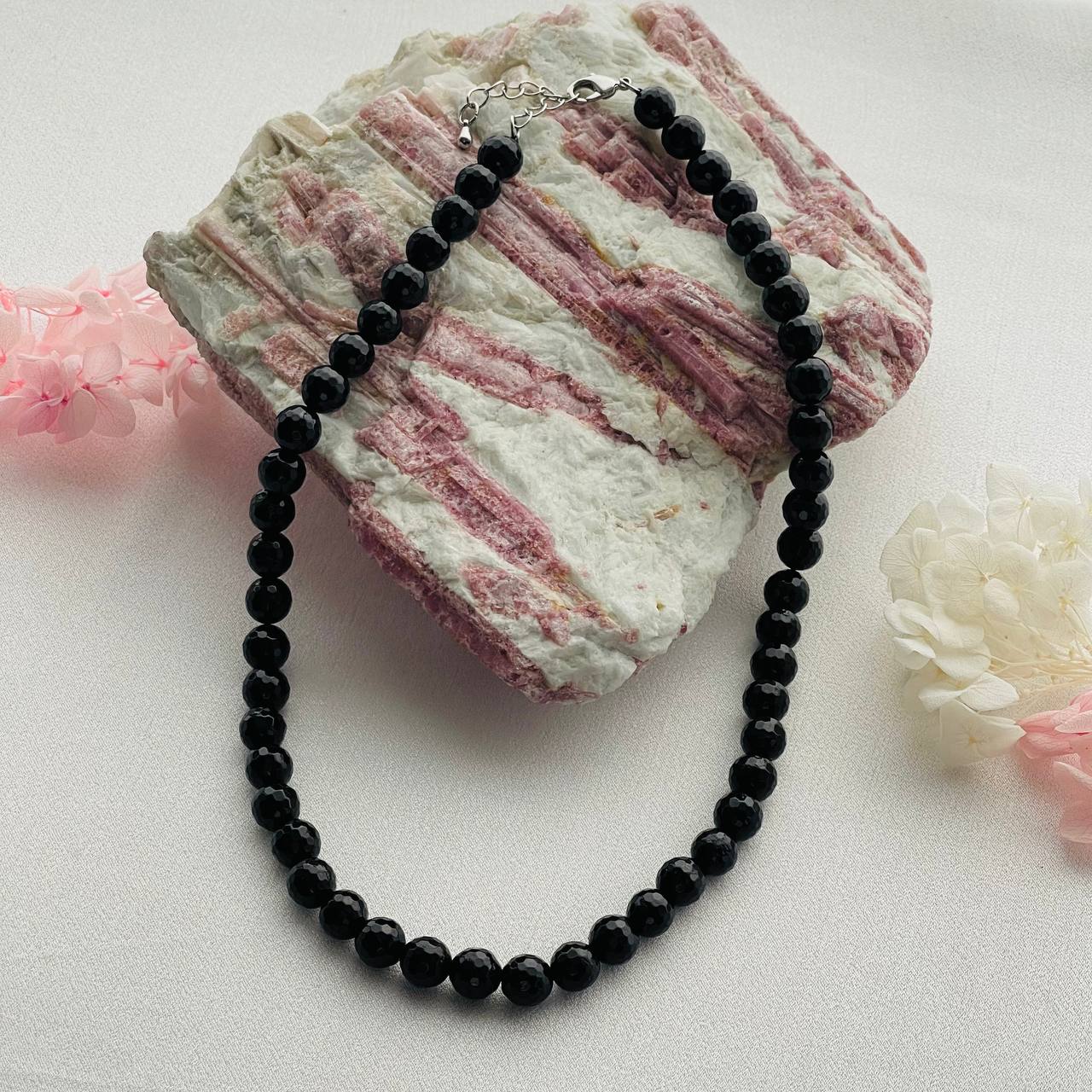 Радуга Самоцветов Бусы из Турмалина черного огранка