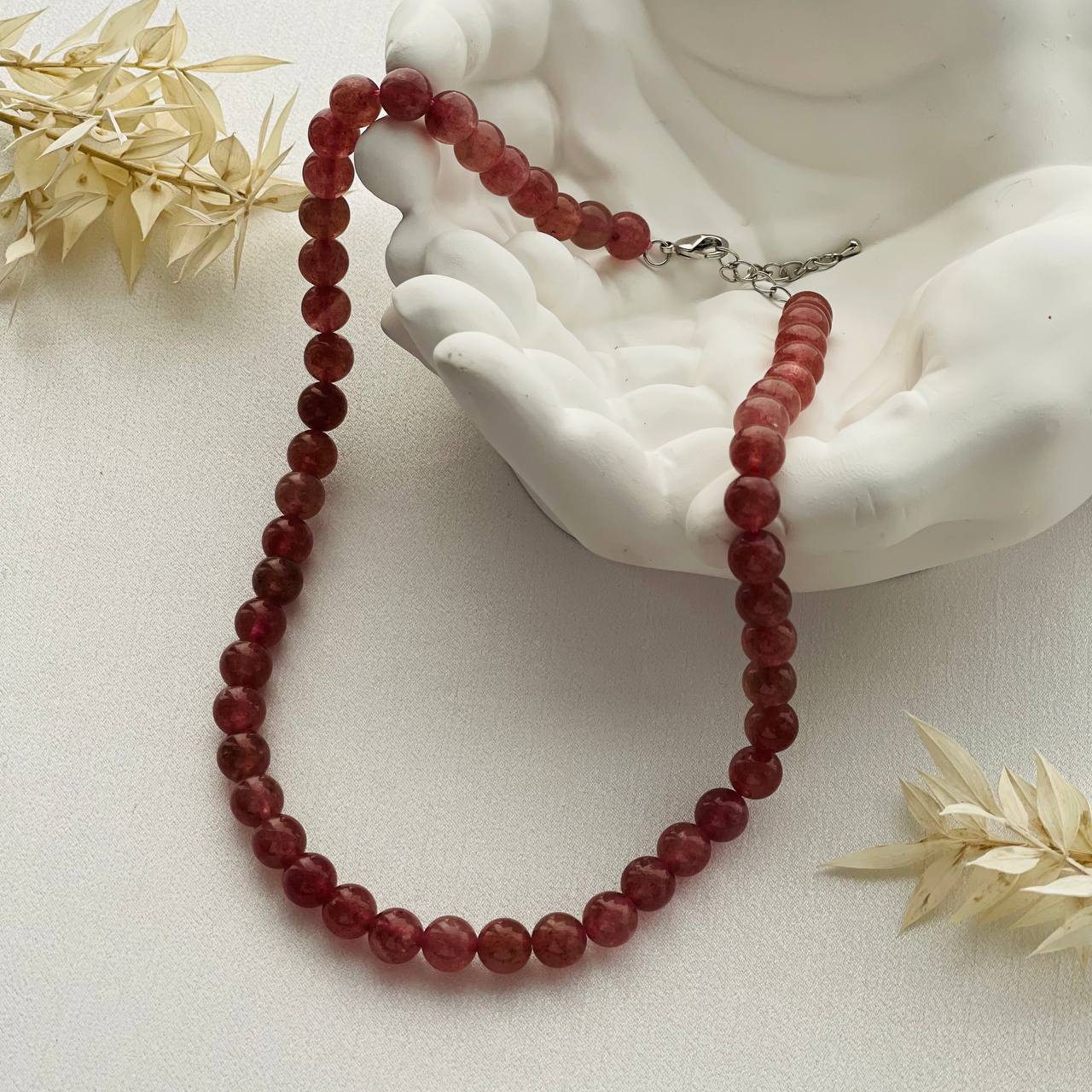 Радуга Самоцветов Бусы из Клубничного кварца