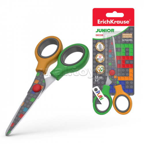 Ножницы Junior Decor Color Bricks с принтом на лезвиях, 13см (в блистере по 1 шт.)