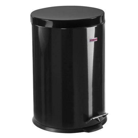 Ведро-контейнер для мусора (урна) с педалью ЛАЙМА “Classic“, 20 л, черное, глянцевое, металл, со съемным внутренним ведром, 604945