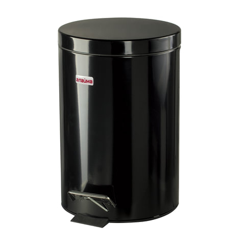 Ведро-контейнер для мусора (урна) с педалью ЛАЙМА “Classic“, 12 л, черное, глянцевое, металл, со съемным внутренним ведром, 602850