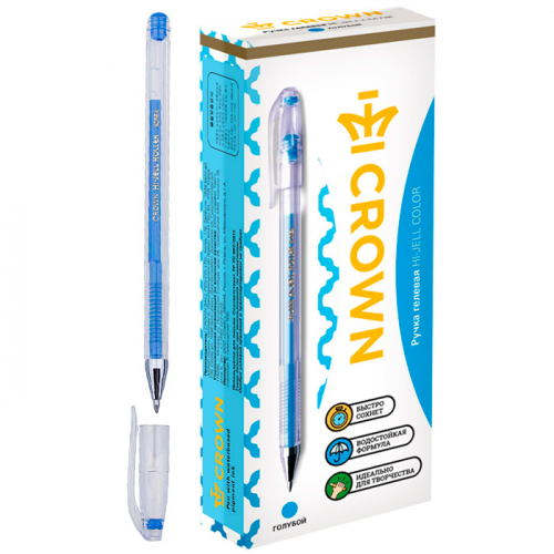 Ручка гелевая голубая 0,7мм Crown 