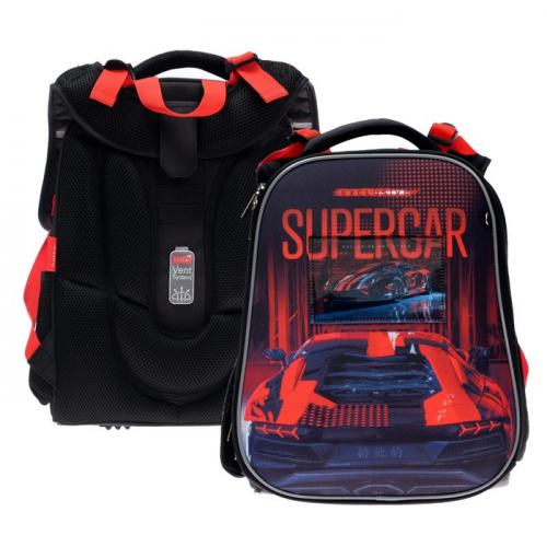 Рюкзак каркасный 37 х 29 х 17 см, Hatber Ergonomic Classic, Supercar, красный/чёрный NRk_71036