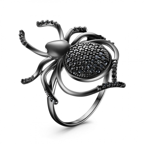 Кольцо из серебра с натуральной шпинелью родированное - Паук