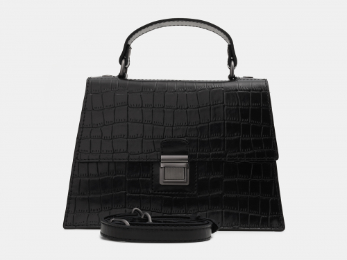 Черная кожаная женская сумка из натуральной кожи «W0046 Black Croco PG»