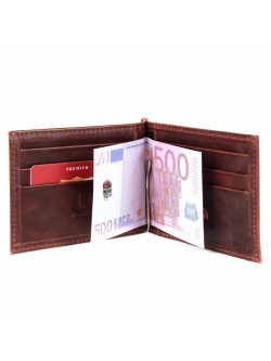 Зажим для купюр Premier-М-54 натуральная кожа (8 карм+карм под мелочь) коричневый тем пулл-ап (152) 216234