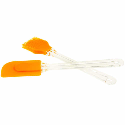 Кулинарный набор силиконовый 2 предмета: лопатка 24,5см, кисточка 22,5см, прозрачная ручка, на картоне (Китай)