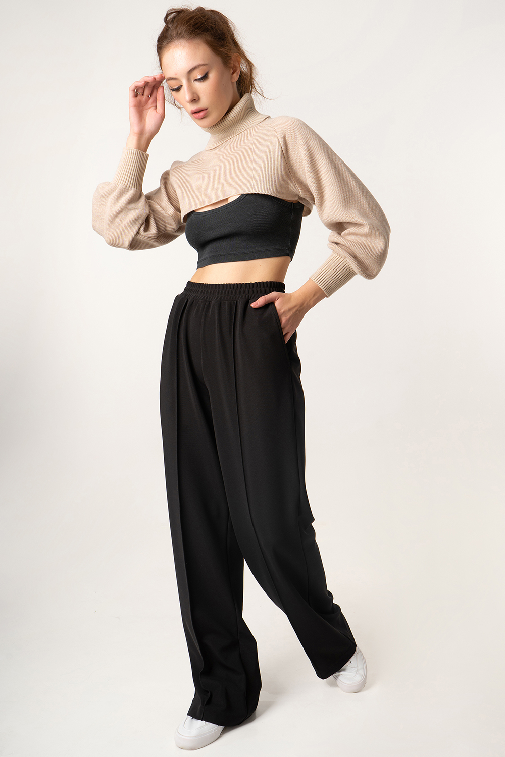 ст. цена1482руб.! Манишка-свитер с рукавами ONE SIZE бежевый