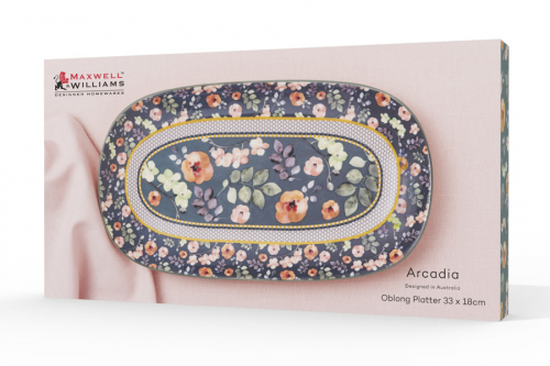 Блюдо, 33х18 см, керамика К, прямоугольное, серо-зеленое, Цветы, Arcadia, 62179