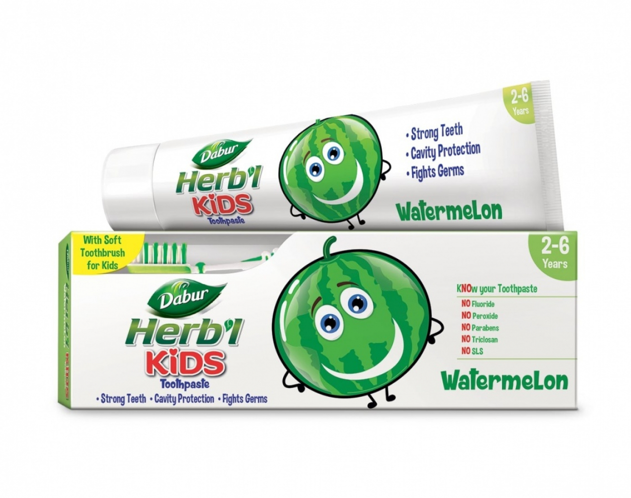 DABUR Toothpaste Herb'l Kids Watermelon Детская зубная паста со вкусом арбуза в комплекте с зубной щеткой 50г