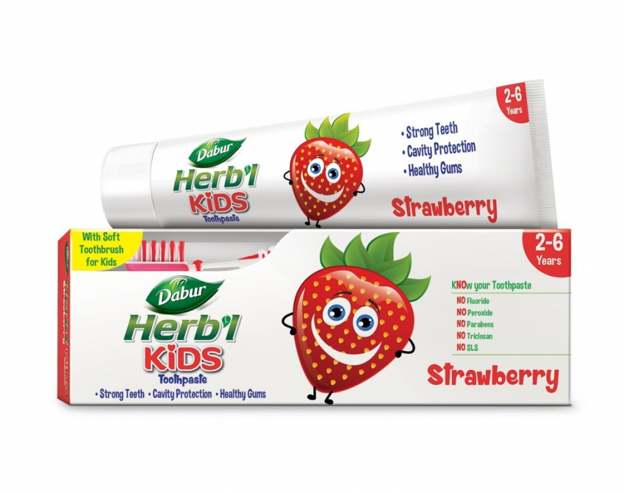 DABUR Toothpaste Herb'l Kids Strawberry Детская зубная паста со вкусом клубники в комплекте с зубной щеткой 50г