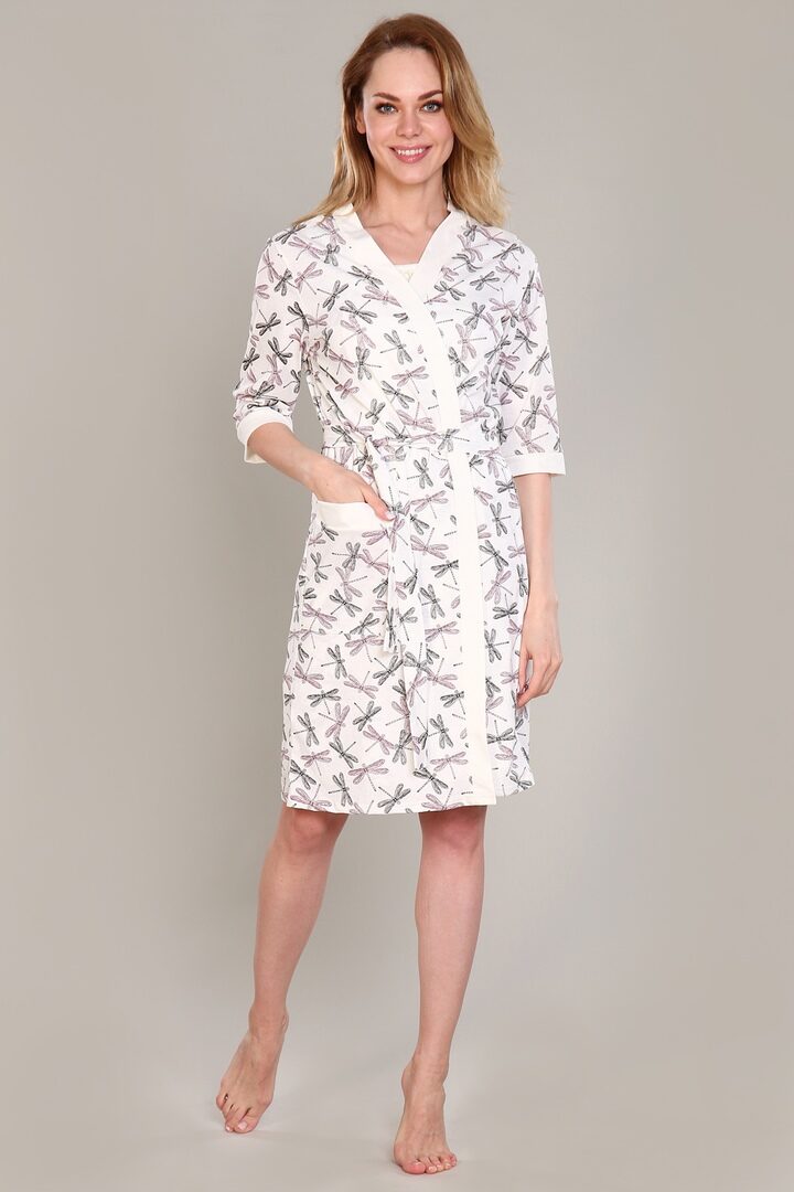 Комплект пеньюар+сорочка - Стрекоза - 355 - молочный