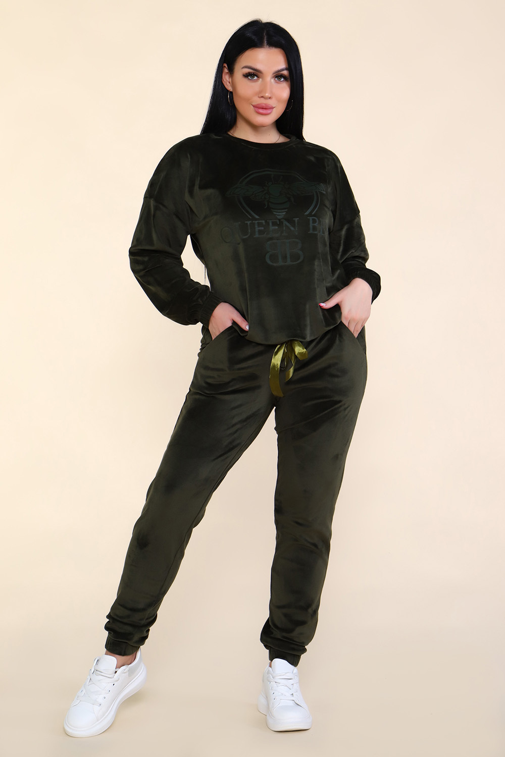 Костюм из велюра - QUEEN BEE - 635 - хаки