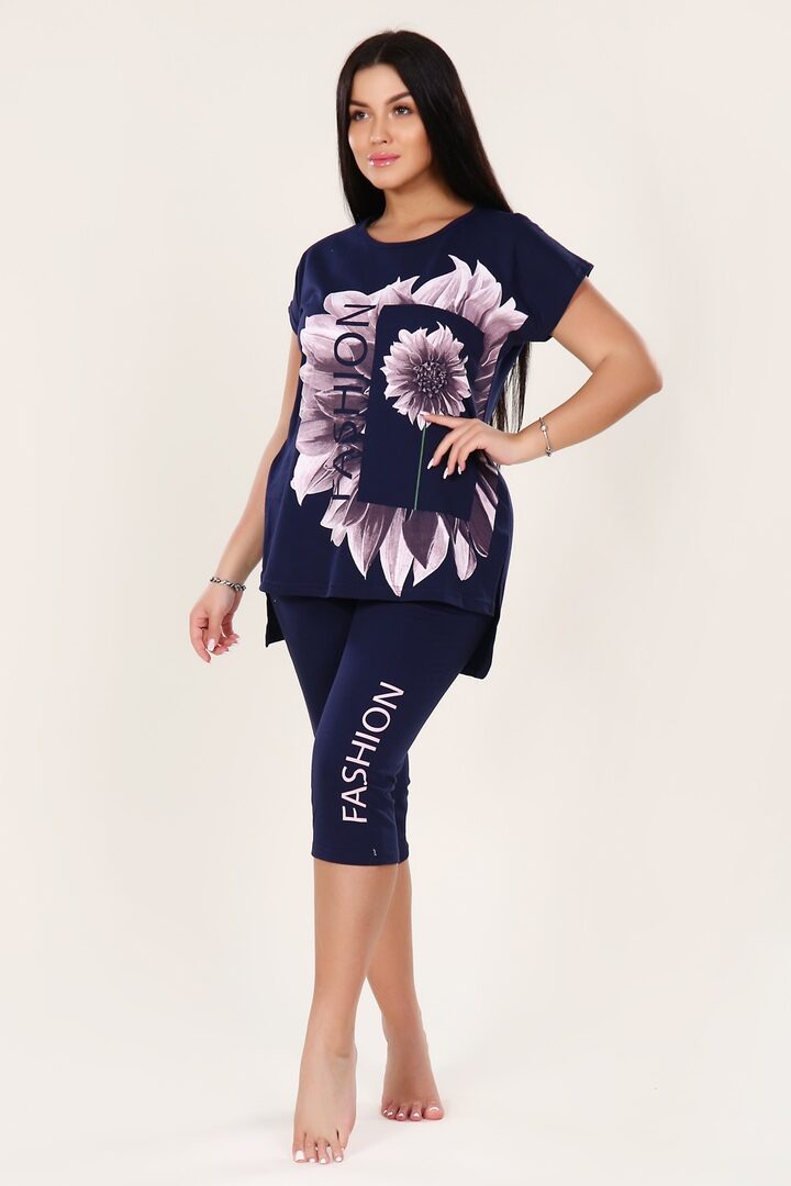 Костюм с бриджами - FASHION flower - 397 - т-синий
