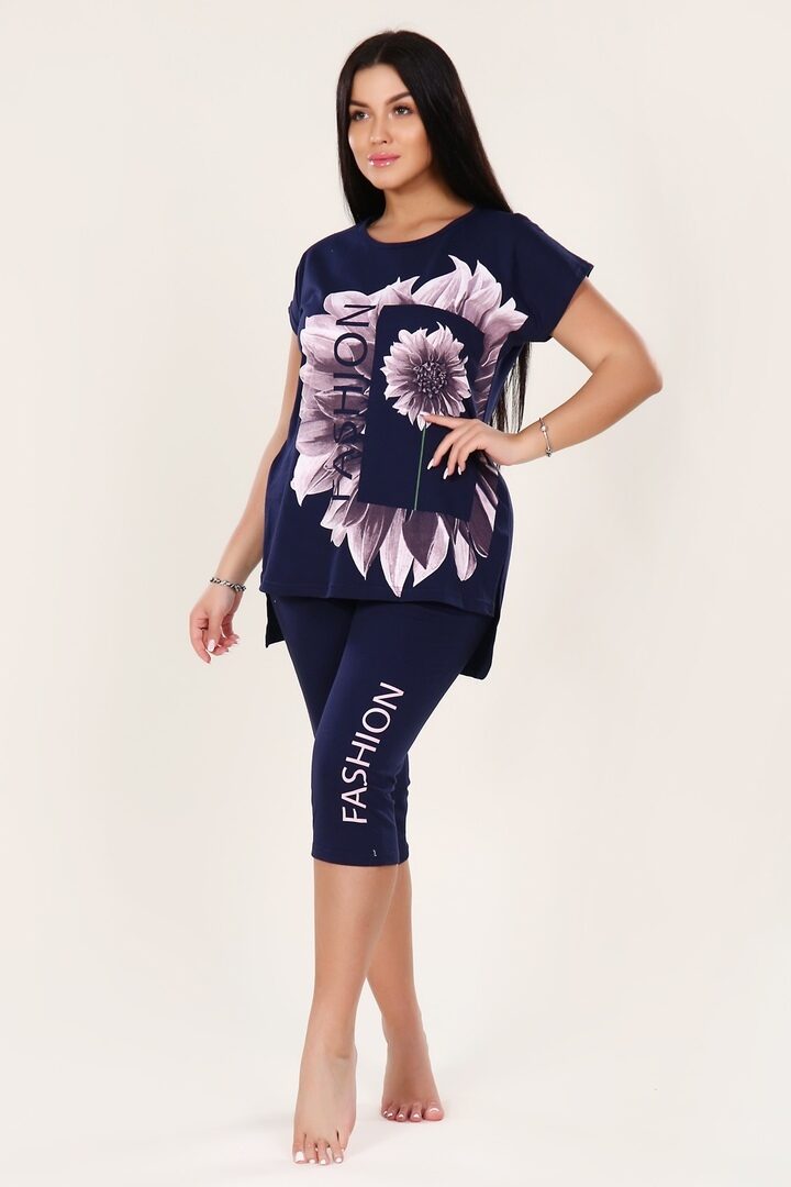 Костюм с бриджами - FASHION flower - 397 - т-синий