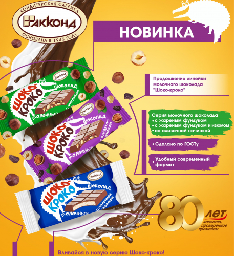 шоколад ШОКО КРОКО с фундуком и изюмом
