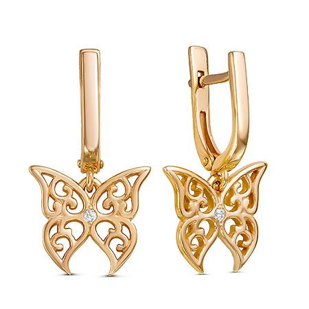 Серьги с фианитом позолоченные серебро 925*