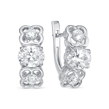 Серьги с фианитом родированные серебро 925*