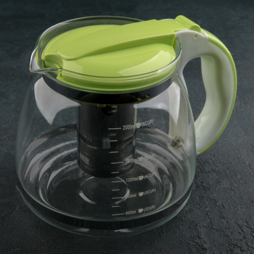 Чайник стеклянный заварочный «Наслаждение», 2 л, с металлическим ситом, цвет МИКС