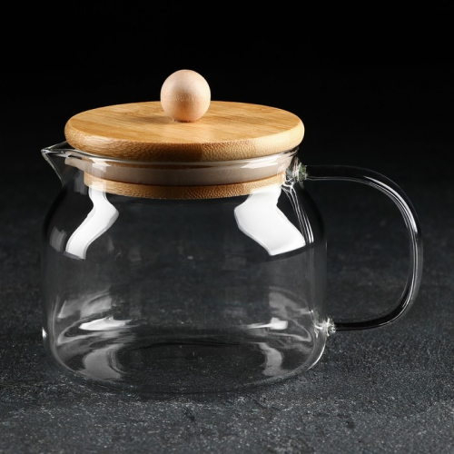 Чайник стеклянный заварочный с бамбуковой крышкой Magistro «Эко», 400 мл, 13,5×10 см