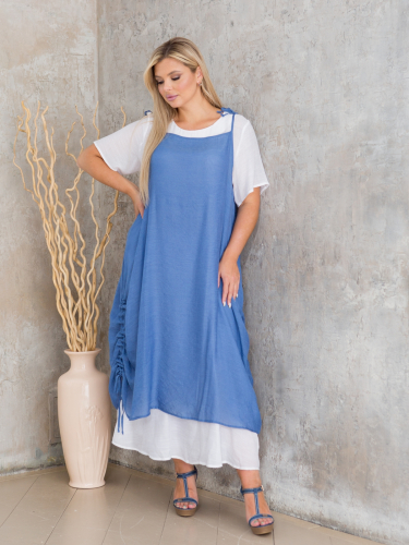 Платье 1155 бело-синий