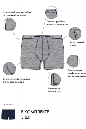 Набор трусов (3 шт.)  муж BeGood UM1202F Underwear темно-синий