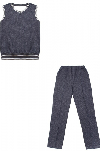 Комплект (жилет+брюки) АПРЕЛЬ #823761Гусиная лапка мелкая текстильная синий+полоска белая на темно-синем99