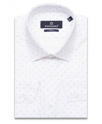 Белая приталенная мужская рубашка Poggino 7015-64 в ромбах с длинными рукавами