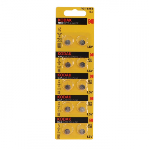 Батарейка алкалиновая Kodak Max, AG11 (LR721, 361, LR58)-10BL, 1.5В, блистер, 10 шт.